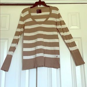 Tan & white striped American eagle sweater